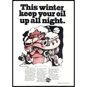 1970 STP Oil Treatment Vintage Print Ad Winter Time Snow Engine Block Wall Art